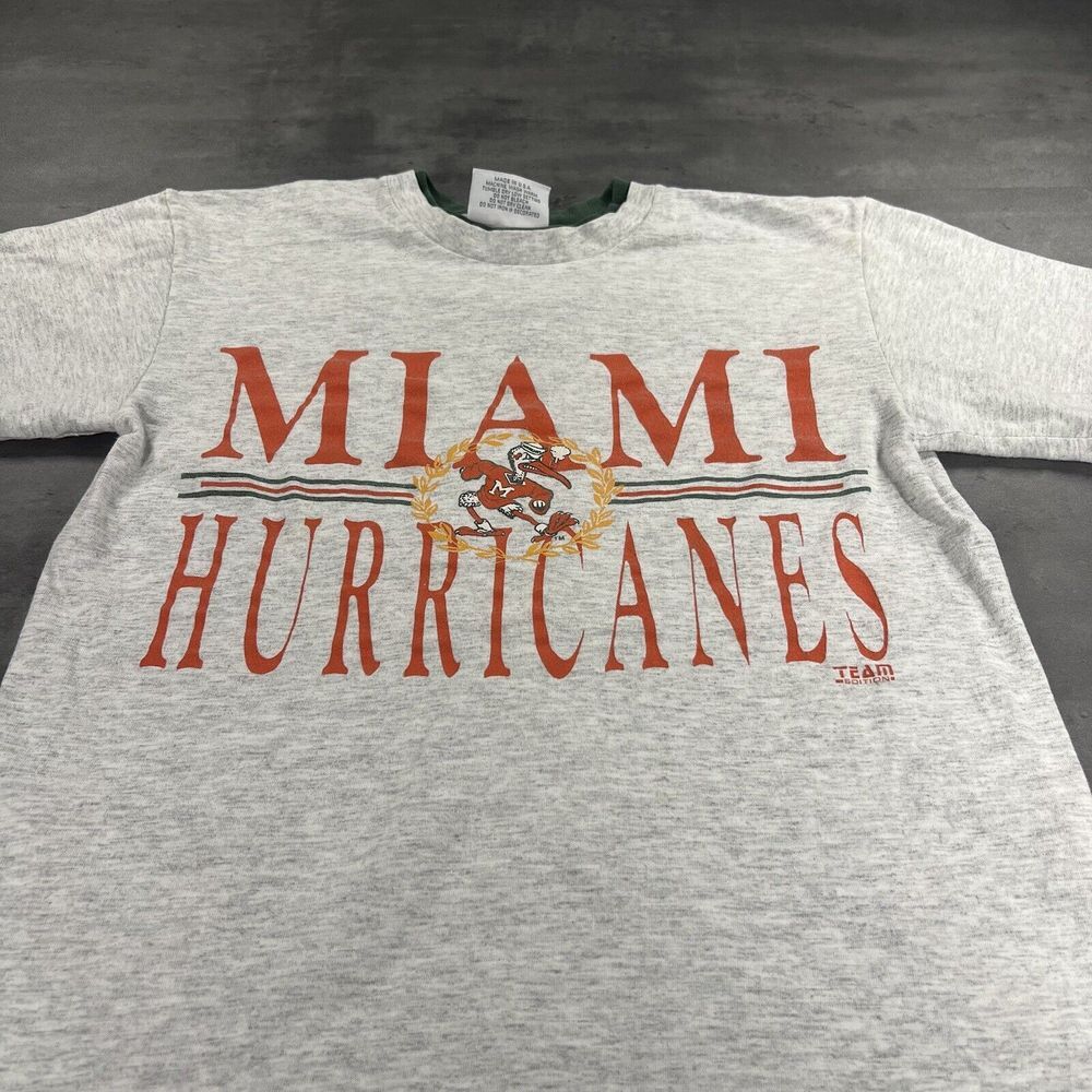Vintage 80s 90s Miami‎ Hurricanes Shirt Women M Gray Single Stitch Mascot Logo